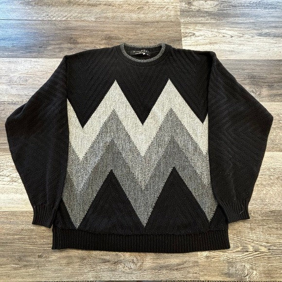 Vintage Protege Collection Black Mens L Zig zag Pattern Geometric 90s Sweater - Picture 1 of 7